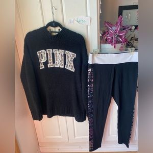 Victoria Secret pink limited edition bling knit sweater & leggings large